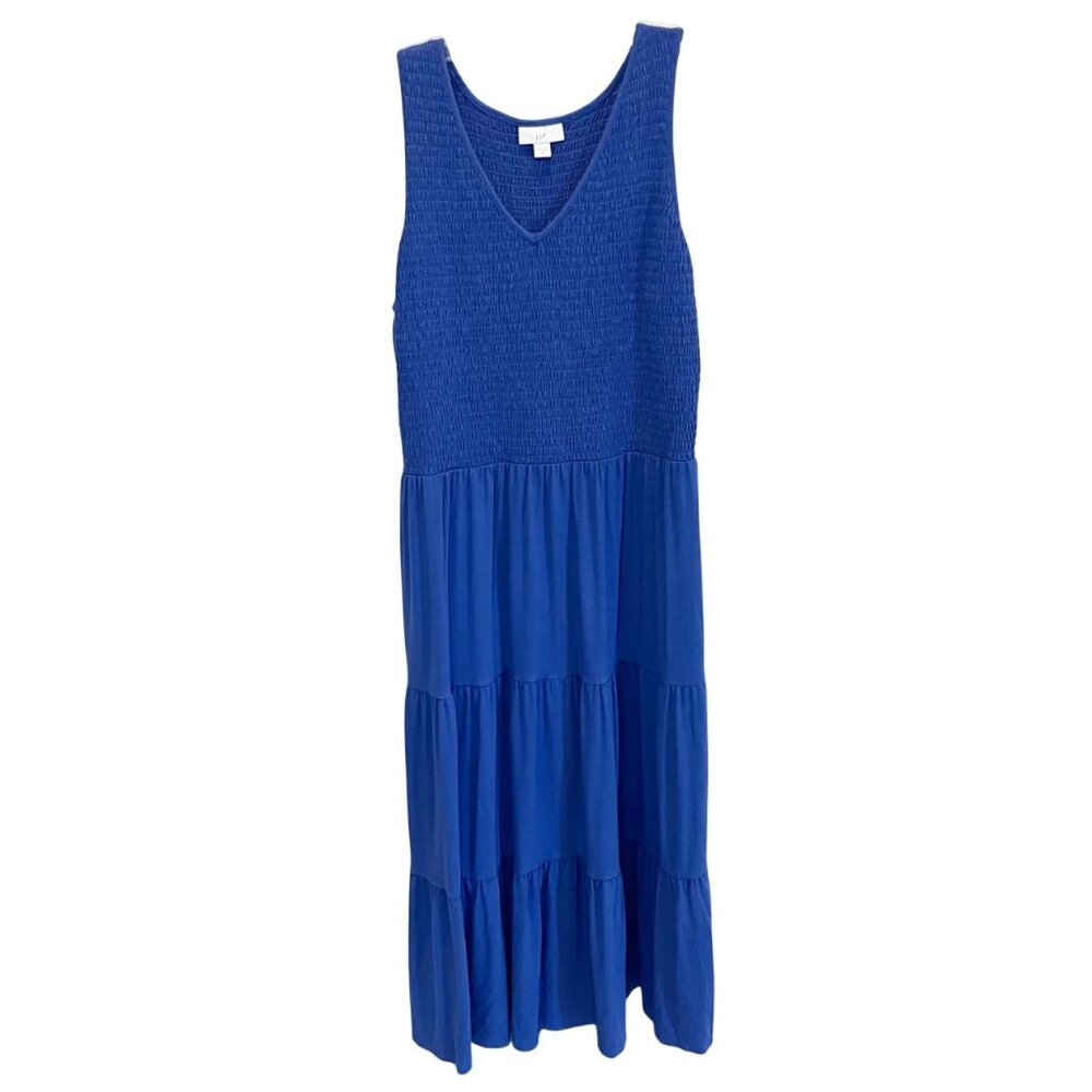 J.‎ Jill Blue Smocked Tiered Midi Tank Dress Sleeveless V-Neck - Size Medium